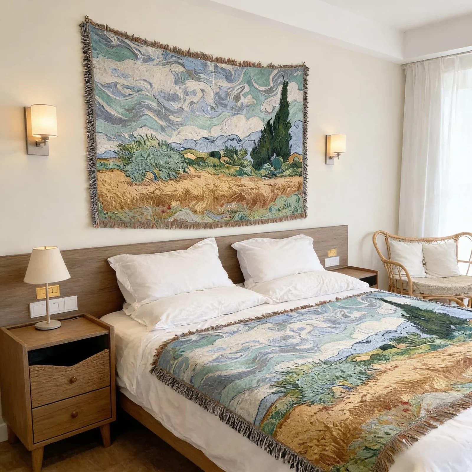 Van Gogh stiliaus austinis gobelenas-sofos užklotas sienų dekorui