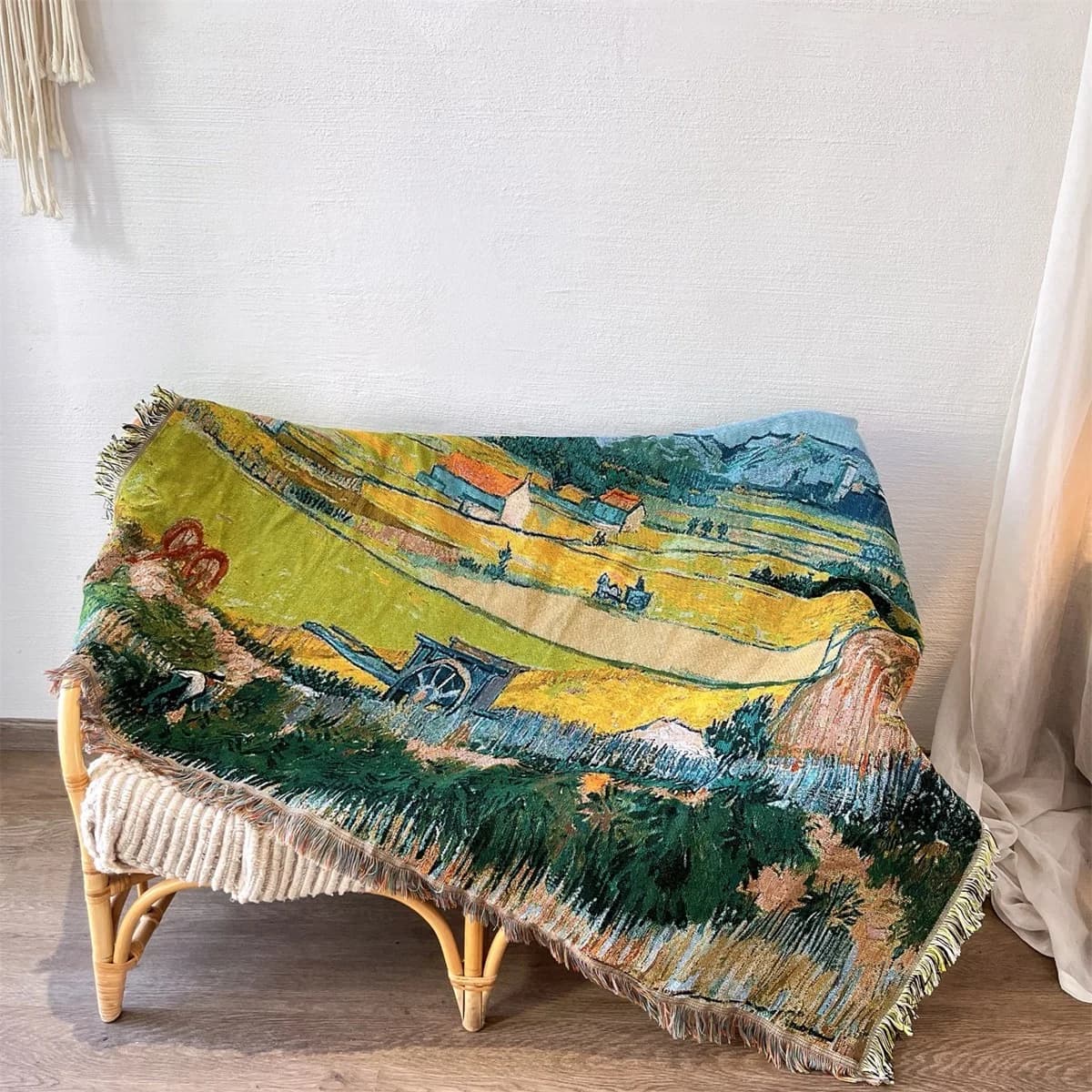 Megztas užklotas su Van Gogh meno spauda sofai