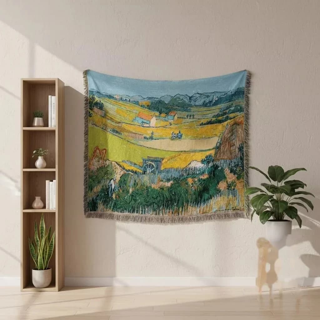 Van Gogh stiliaus gobelenas-užklotas, medvilnės mišinys, sienų menas, sofos uždangalas