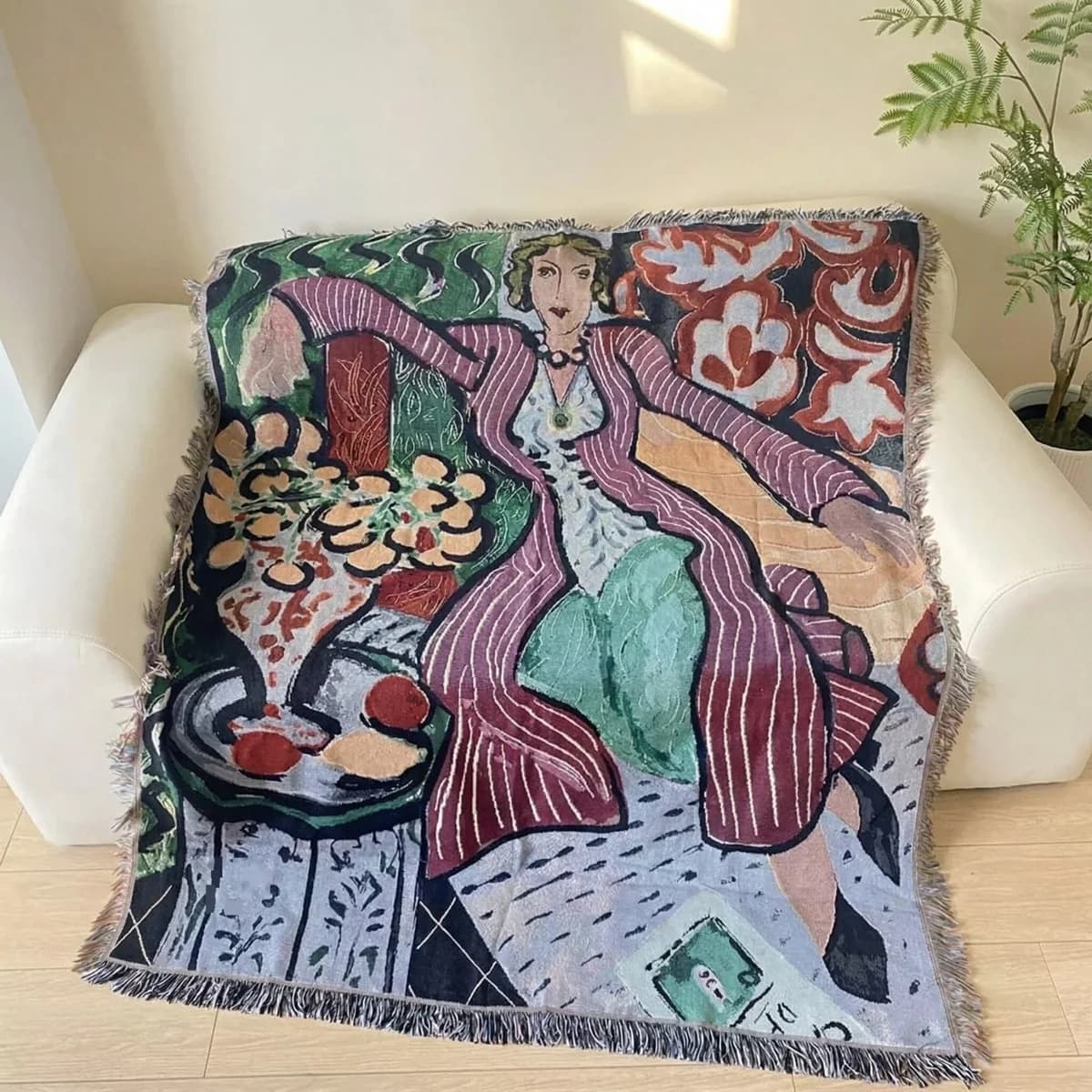 Matisse stiliaus austinis gobelenas-antklodė sienų dekorui