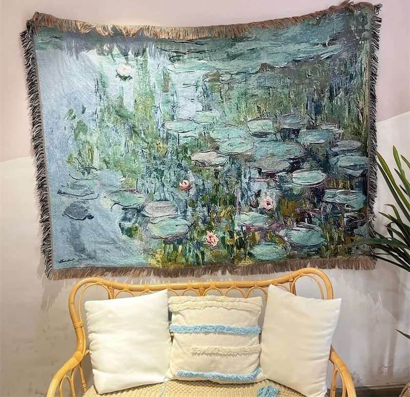 Vintažinė meno spaudinių antklodė sofai, 130x160 cm