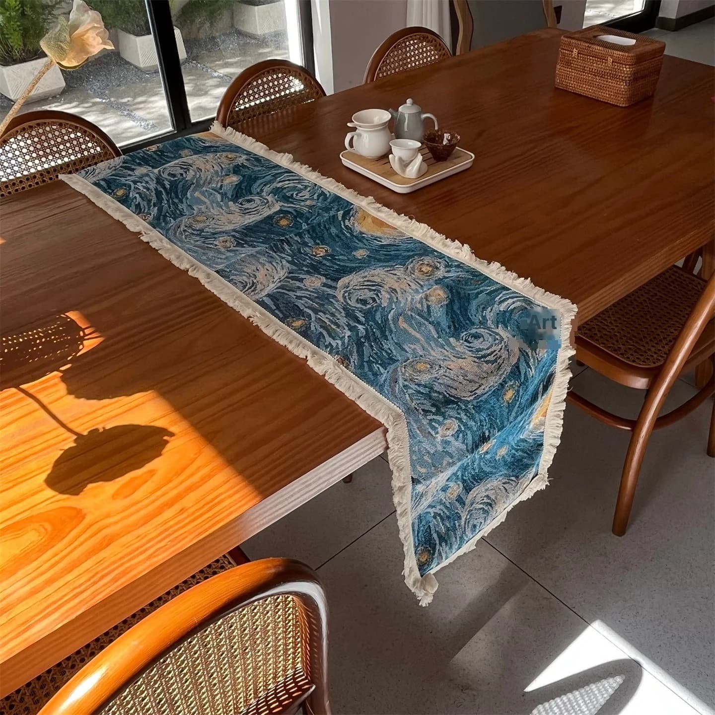 Stalo takelis „Žvaigždėta naktis“ (Van Gogh stilius), medvilnės mišinys