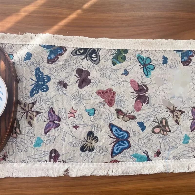 Amerikietiško kaimiško stiliaus medvilnės ir lino staltiesė su gėlių raštu bei kutais