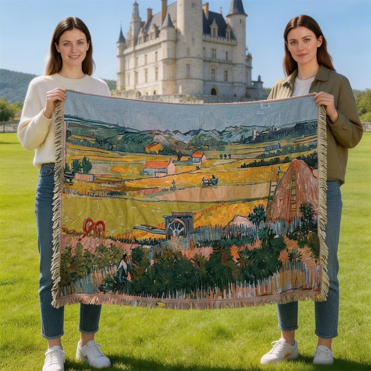 Van Gogh stiliaus gobelenas-užklotas, medvilnės mišinys, sienų menas, sofos uždangalas