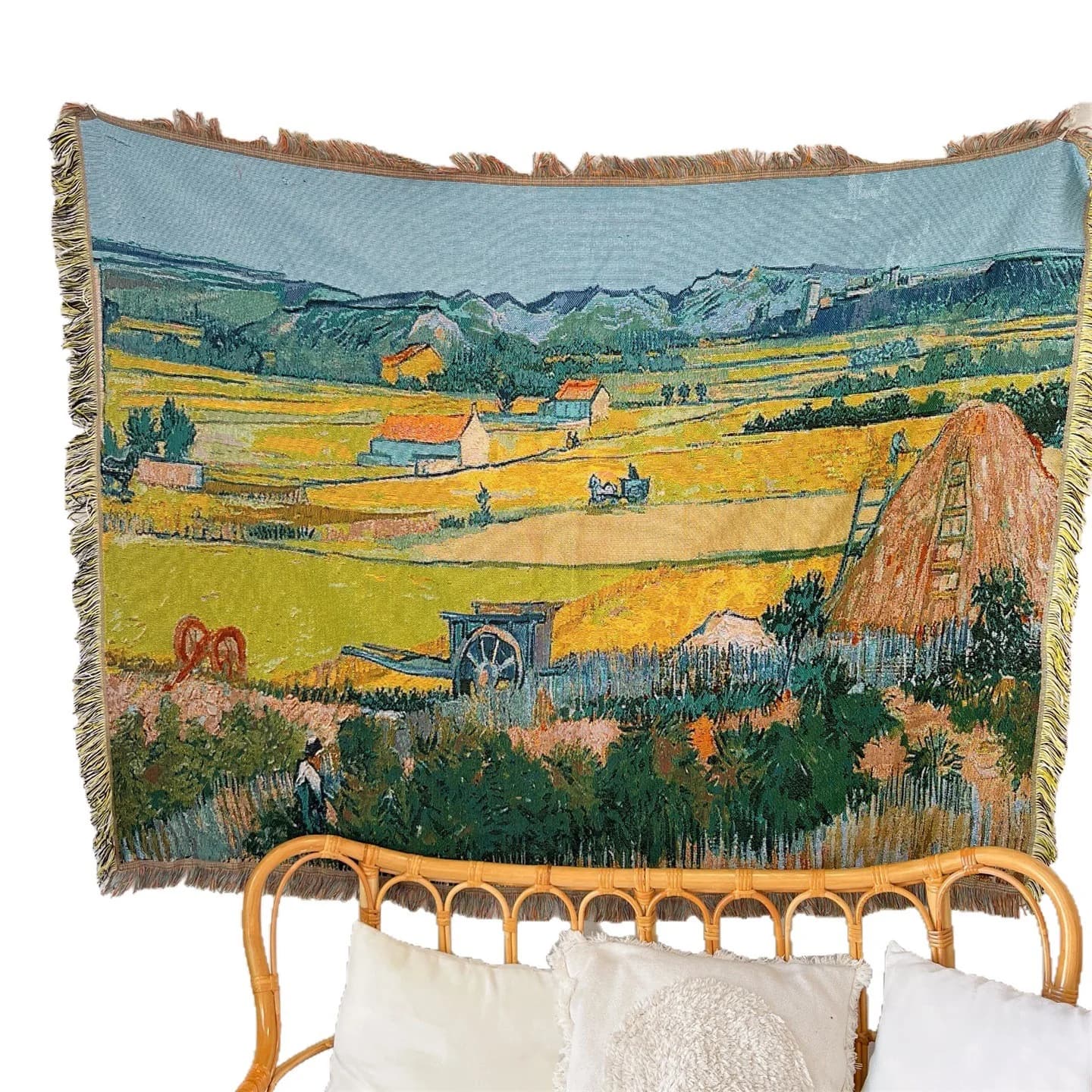 Megztas užklotas su Van Gogh meno spauda sofai