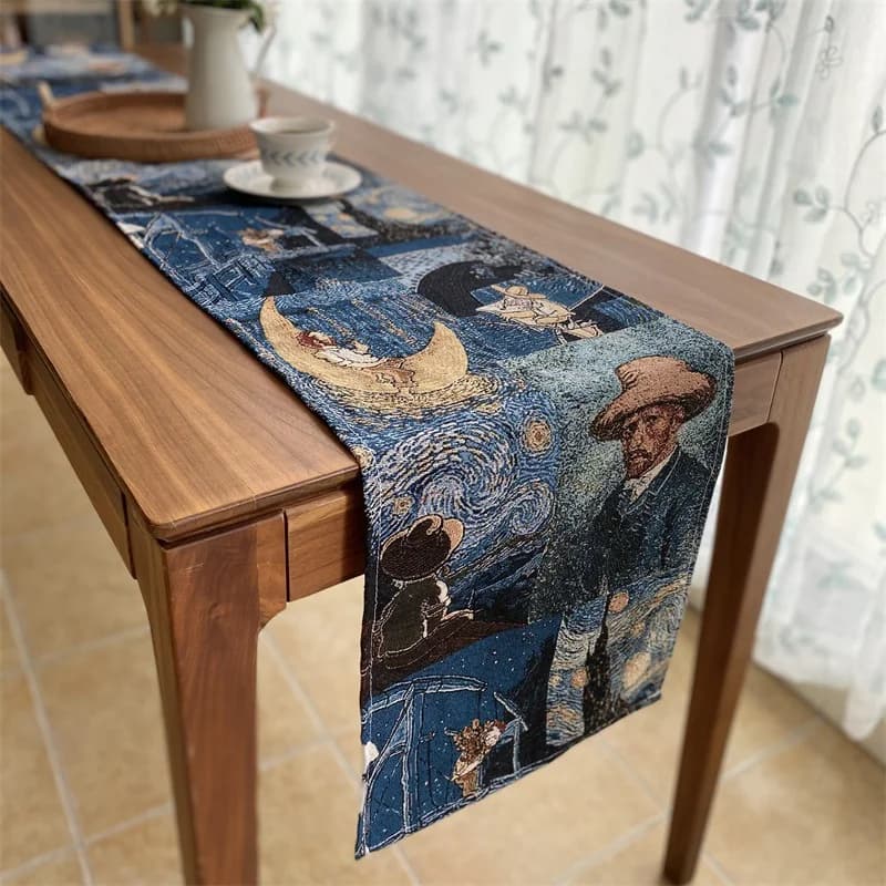 Van Gogh stiliaus medvilnės ir lino mišinio staltiesės takelis namų dekorui